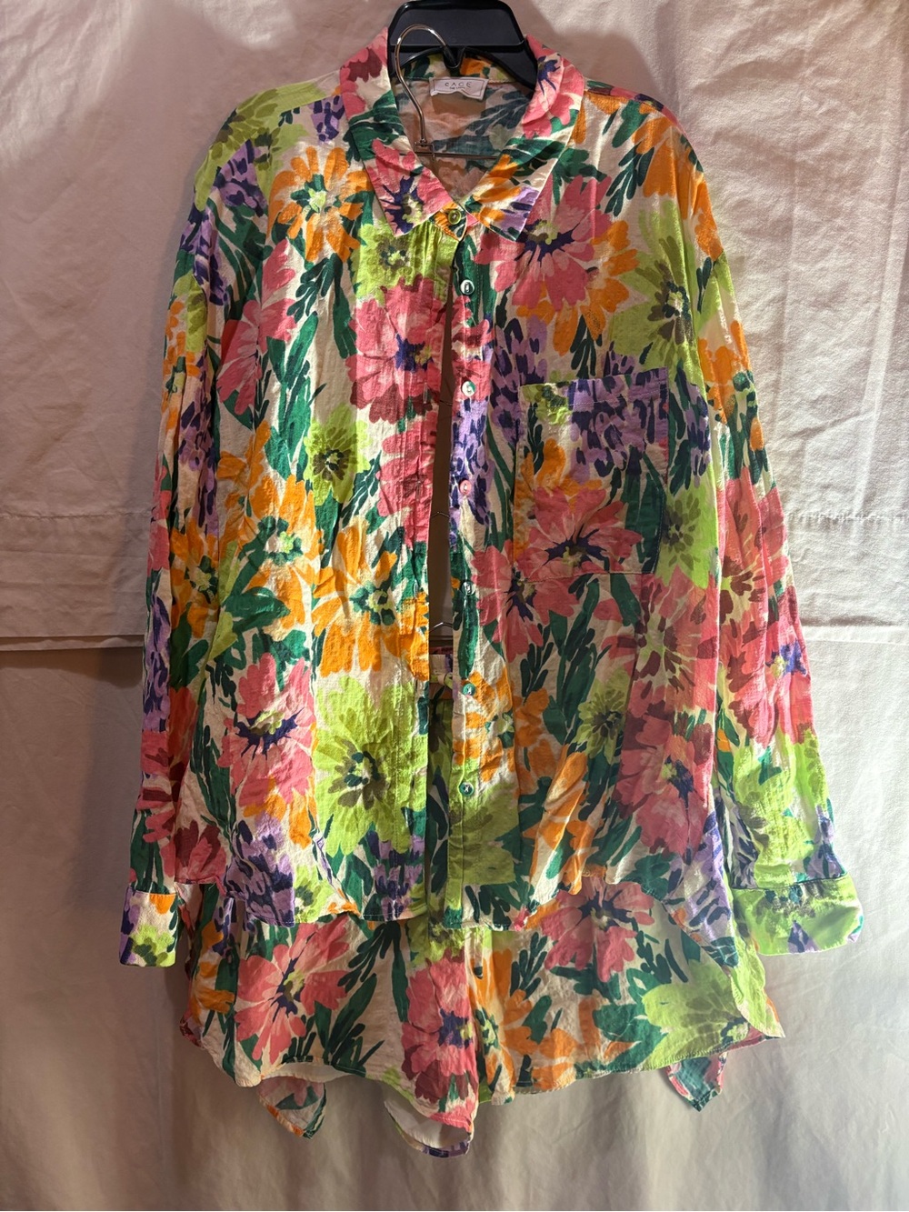 Sage The Label 2pc Floral Button-Front Shirt and Shorts — Multicolor Size Large